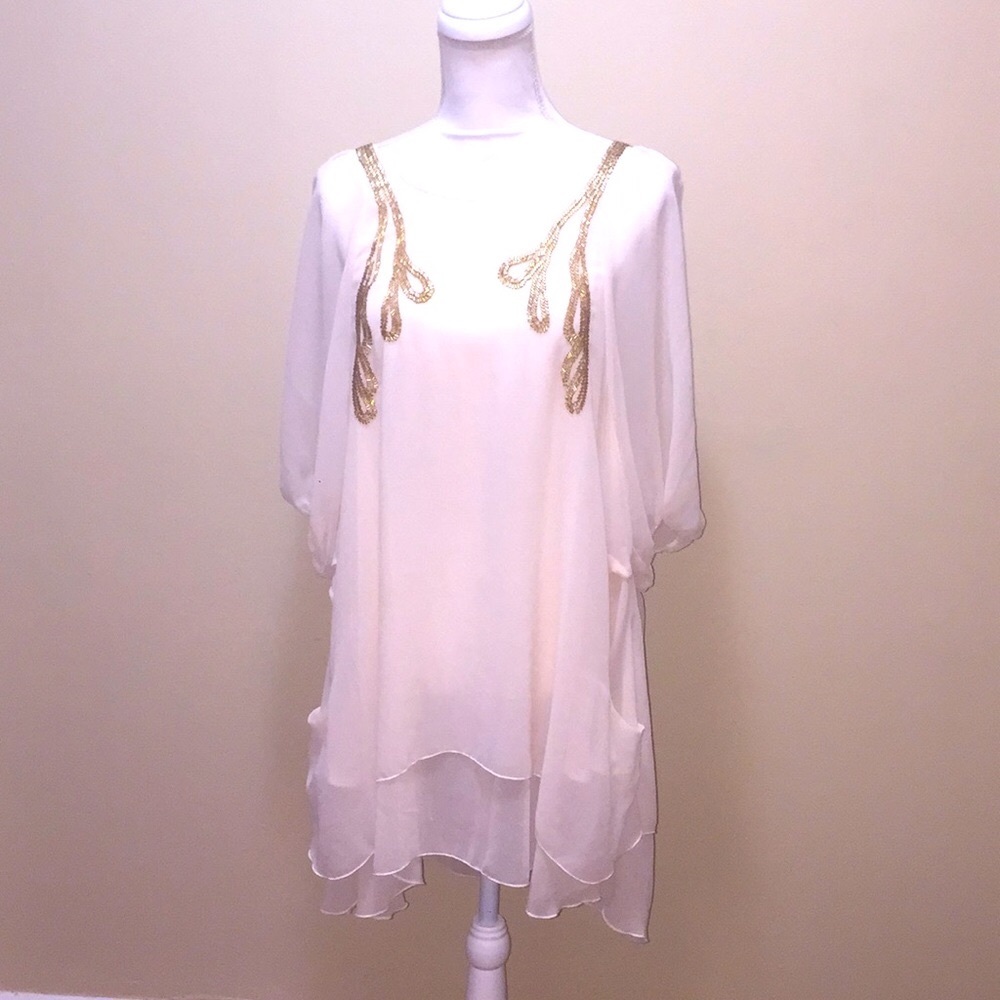TFNC LONDON sz S cream dress w/gold bead & pockets